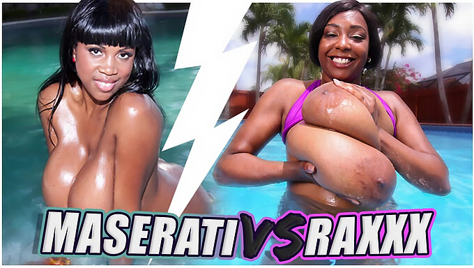 Gatas peitudas se enfrentam em um encontro quente de Maserati vs Raxxx