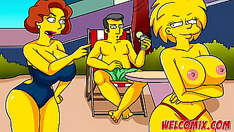 Desenho animado com tema de Simpsons e sexo animado com uma personagem safada