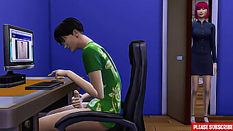 Mature Asian Woman Discovers Teenage Son Pleasuring Himself In Front Of The Screen