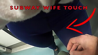 Voyeuristic Husband Watches Older Man Fondle His Wife'S Lips Through Her Leggings In A Subway Station