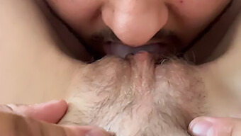 British Guy Eats His Girlfriend'S Hairy Pussy Close-Up