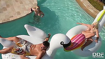 Three European Beauties Enjoy Rough Poolside Anal Threesome