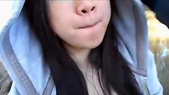 My attractive Asian partner giving me oral pleasure in a public park and consuming the semen