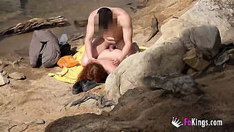 European Redhead Receives Deep Throat And Facial At The Beach