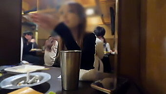 Intimate encounter: Hidden camera captures skinny hostess in a bar