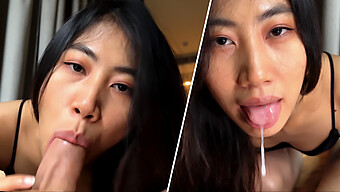 Amateur Asian Giving A Blowjob And Swallowing Cum - Pov Video