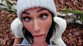 Shaiden Rogue, A Freckled Teen, Gives A Deepthroat Blowjob In The Woods