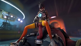 Tracer Og Roadhog Engagerer Sig I Hot Animeret Action I Overwatch