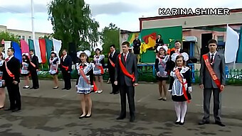 Russian School Dance Featuring Teen With Upskirt View