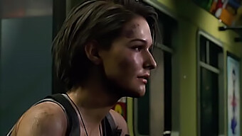 Η Jill Valentine απολαμβάνει τον εαυτό της με ένα μεγάλο μέλος σε κινούμενα σχέδια hentai