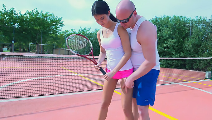 German tennis coach teaches young teen the art of oral pleasure